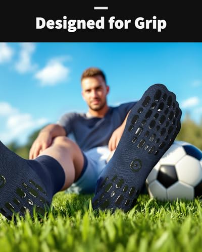CWVLC Grip Socks Soccer Cushioned NonSlip Grippy for Men Women Athletic Barre Hospital Sticky Slipper Socks Large Black 3 Pairs - Image 3