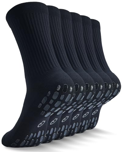 CWVLC Grip Socks Soccer Cushioned NonSlip Grippy for Men Women Athletic Barre Hospital Sticky Slipper Socks Large Black 3 Pairs - Image 1