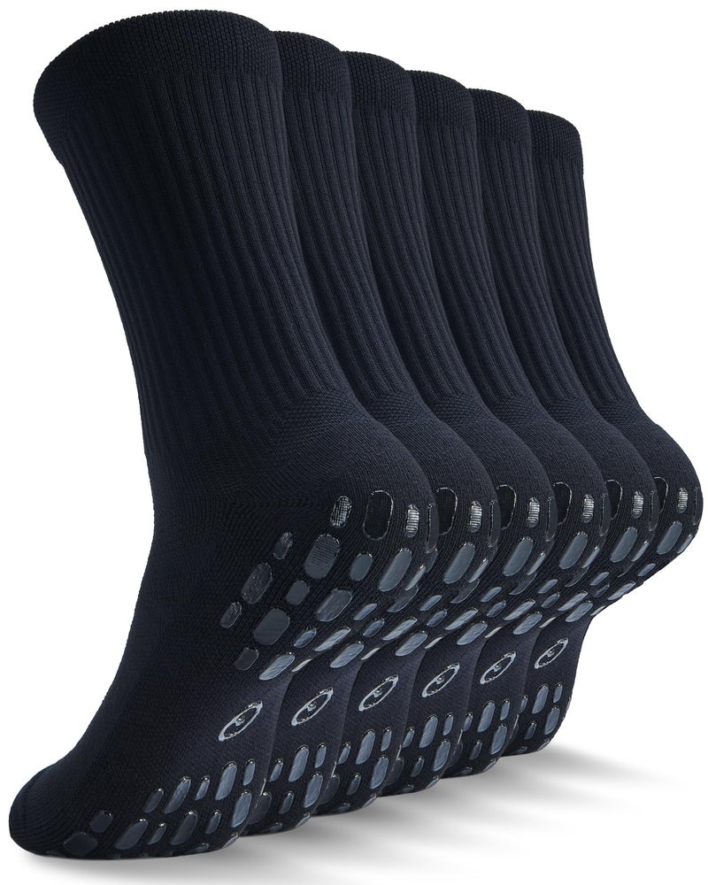 CWVLC Grip Socks Soccer Cushioned NonSlip Grippy for Men Women Athletic Barre Hospital Sticky Slipper Socks Large Black 3 Pairs - Image 2