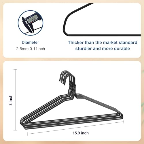 SPECILITE Wire Metal Clothes Hangers Bulk 100 Pack for Standard Size Suits Coats Shirts Pants Skirts Space Saving Non Slip16 Inch 12 Gauge Ultra Thin Black - Image 3