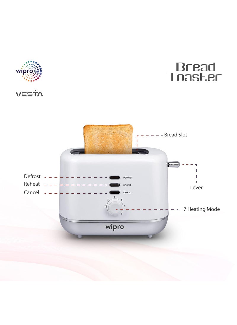 WIPRO Wipro Vesta Bread Toaster 800 Watts Auto Pop up with Removable Crumb Tray 7 Browning Levels with Defrost and Pre Heat Function White Standard VA021020  - Image 5