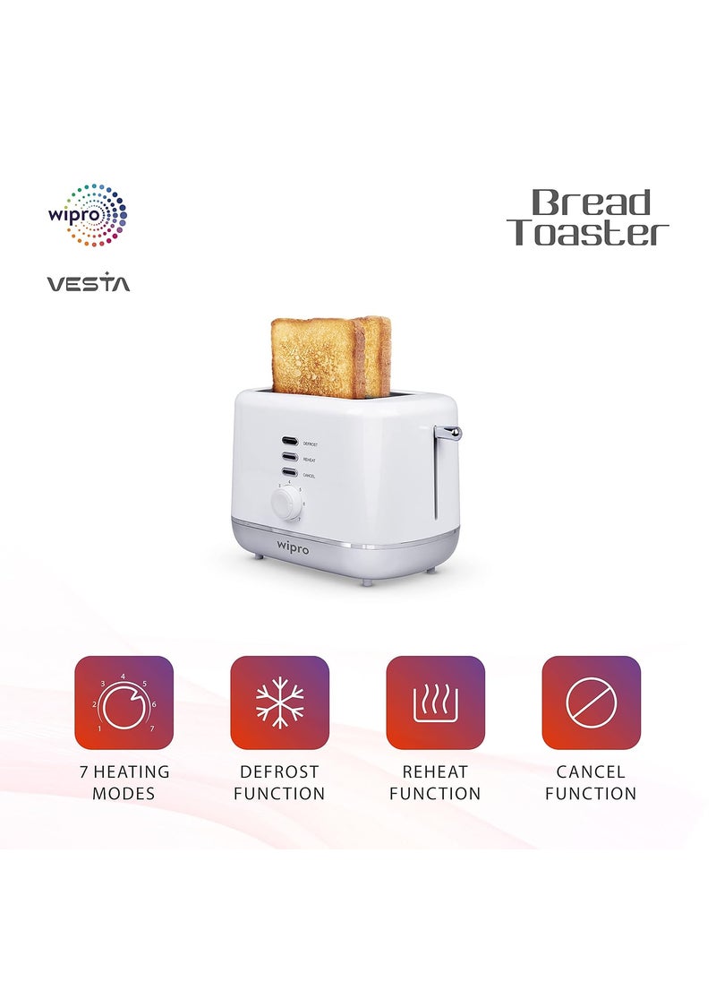 WIPRO Wipro Vesta Bread Toaster 800 Watts Auto Pop up with Removable Crumb Tray 7 Browning Levels with Defrost and Pre Heat Function White Standard VA021020  - Image 3