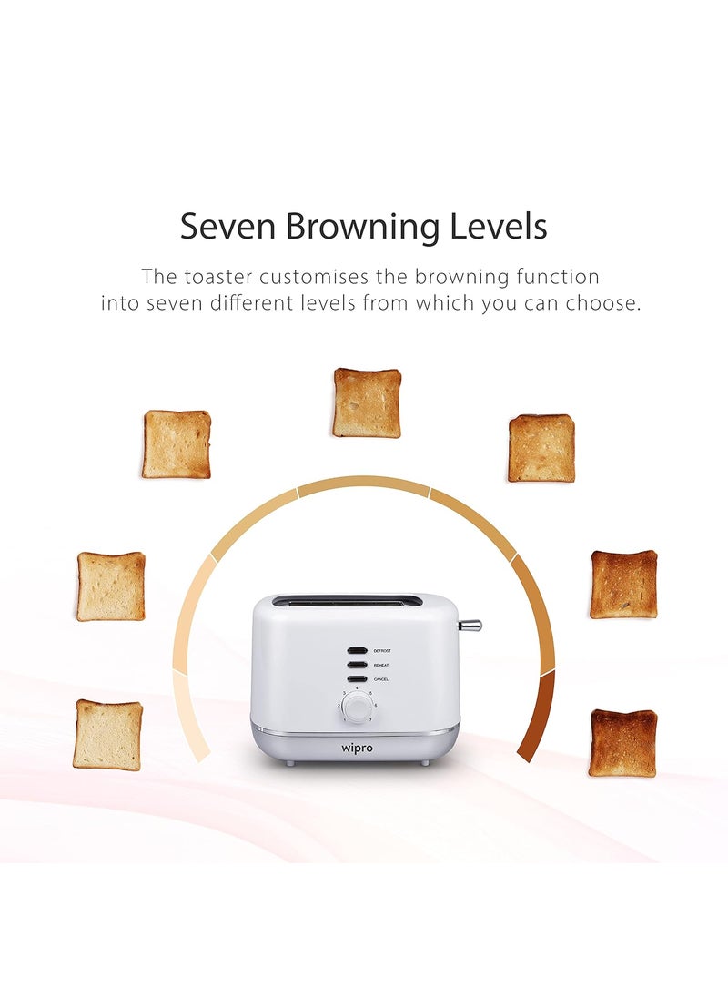 WIPRO Wipro Vesta Bread Toaster 800 Watts Auto Pop up with Removable Crumb Tray 7 Browning Levels with Defrost and Pre Heat Function White Standard VA021020  - Image 4