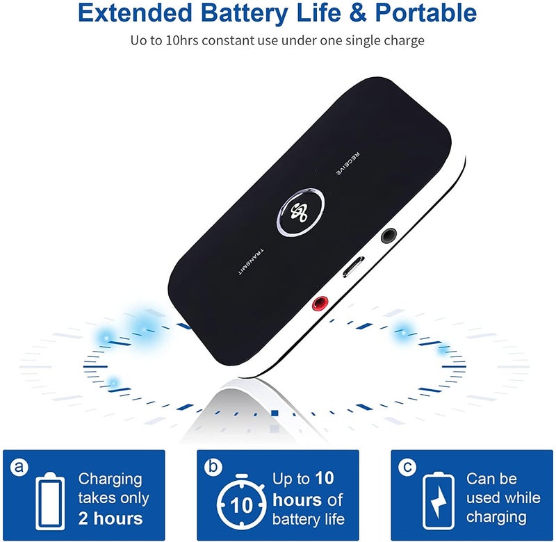 Etzin Bluetooth 5.0 Transmitter Receiver, Bluetoot 2 in 1 Wireless Adapter with 3.5mm Output Mini Bluetooth Audio Adapter Support MP4 / TV/PC/Car/Laptop/Home Stereo System (Black) AE-0831WA - Image 5
