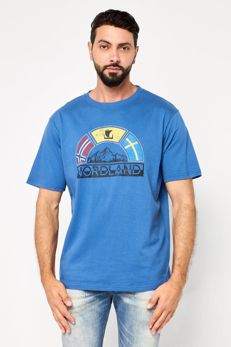 NorthLand Men Ribbed Collar Short Sleeve Brand Logo T-Shirt, Dark Blue - Image 1