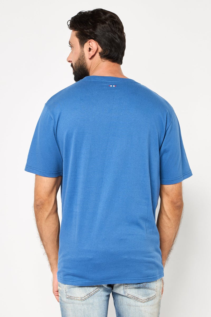 NorthLand Men Ribbed Collar Short Sleeve Brand Logo T-Shirt, Dark Blue - Image 4