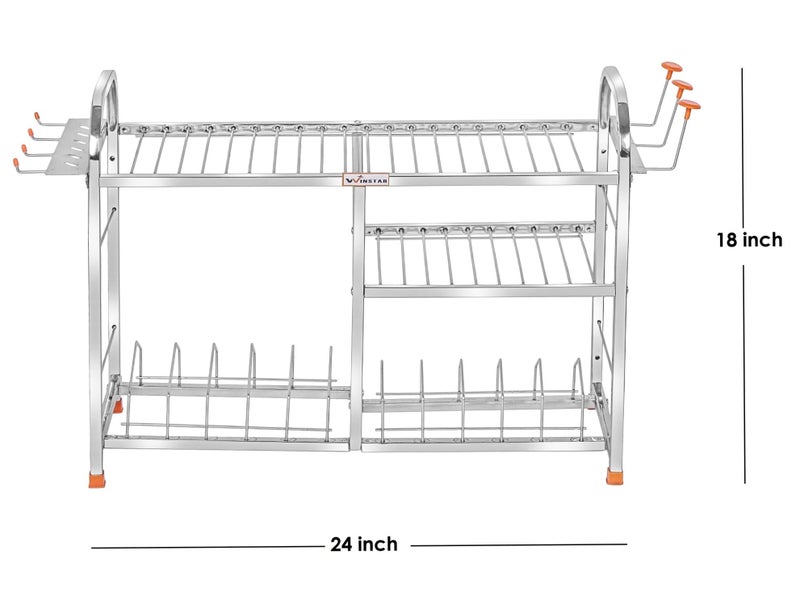 Winstar Stainless Steel 3 Shelf Wall Mount Utensils Rack With Plate & Cutlery Stand - Modular Kitchen Storage Organizer - 18 H X 24 L Inches (Lower Plate) - Tiered Shelf - Image 3
