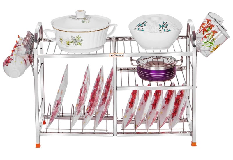 Winstar Stainless Steel 3 Shelf Wall Mount Utensils Rack With Plate & Cutlery Stand - Modular Kitchen Storage Organizer - 18 H X 24 L Inches (Lower Plate) - Tiered Shelf - Image 2