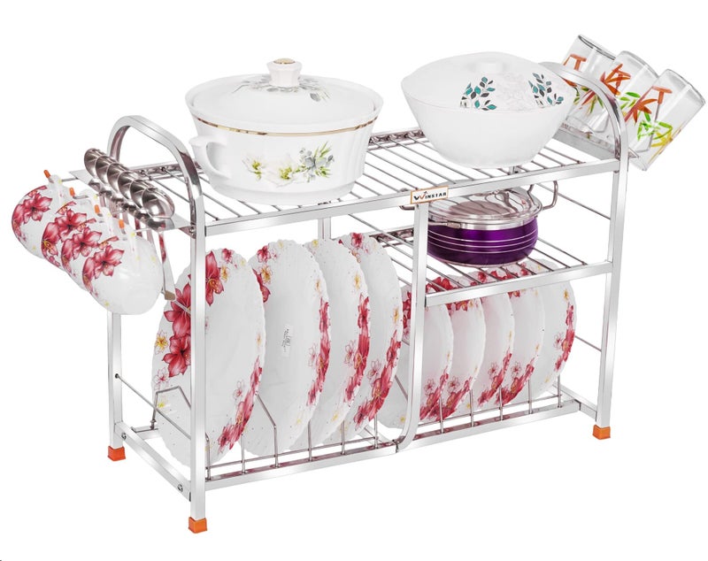Winstar Stainless Steel 3 Shelf Wall Mount Utensils Rack With Plate & Cutlery Stand - Modular Kitchen Storage Organizer - 18 H X 24 L Inches (Lower Plate) - Tiered Shelf - Image 1