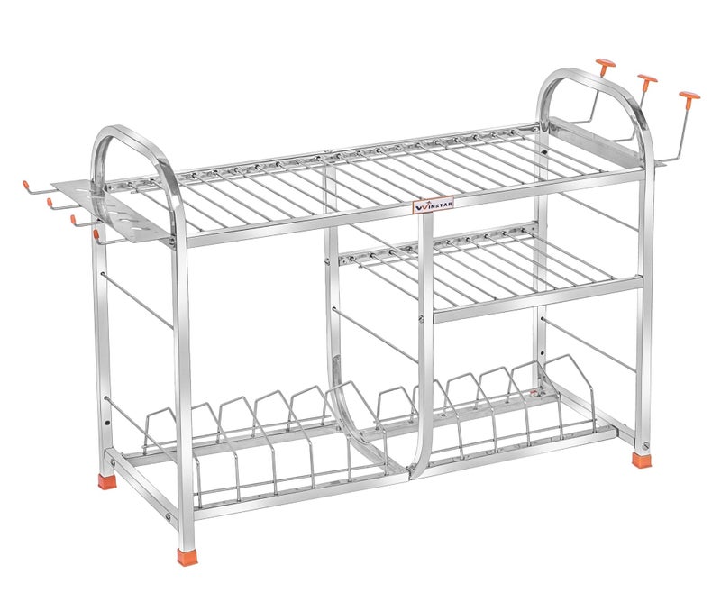 Winstar Stainless Steel 3 Shelf Wall Mount Utensils Rack With Plate & Cutlery Stand - Modular Kitchen Storage Organizer - 18 H X 24 L Inches (Lower Plate) - Tiered Shelf - Image 4