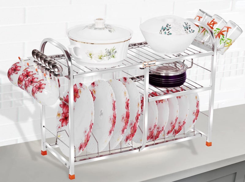 Winstar Stainless Steel 3 Shelf Wall Mount Utensils Rack With Plate & Cutlery Stand - Modular Kitchen Storage Organizer - 18 H X 24 L Inches (Lower Plate) - Tiered Shelf - Image 5