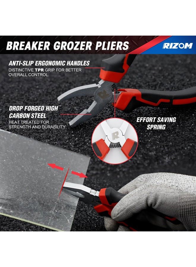 Rizom Glass Cutting Tool, Glass Cutter 2-20MM, 8" Tile Nippers, 8" Glass Running Pliers with Curved Jaws, 6" Breaker Grozer Pliers, Glass Cutter Kit for Stained Glass, Tiles, Mosaic Cutting - Image 4