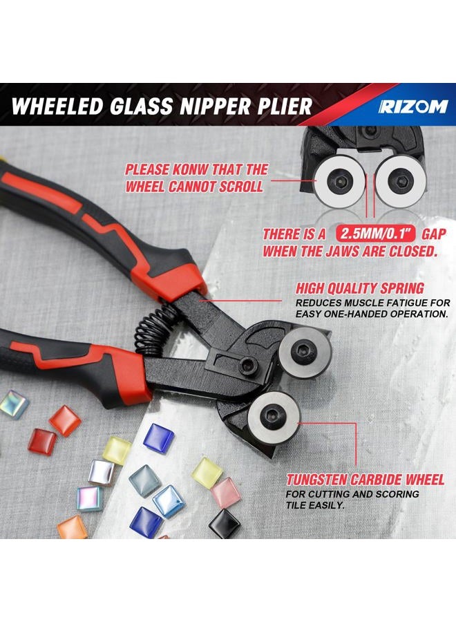 Rizom Glass Cutting Tool, Glass Cutter 2-20MM, 8" Tile Nippers, 8" Glass Running Pliers with Curved Jaws, 6" Breaker Grozer Pliers, Glass Cutter Kit for Stained Glass, Tiles, Mosaic Cutting - Image 2