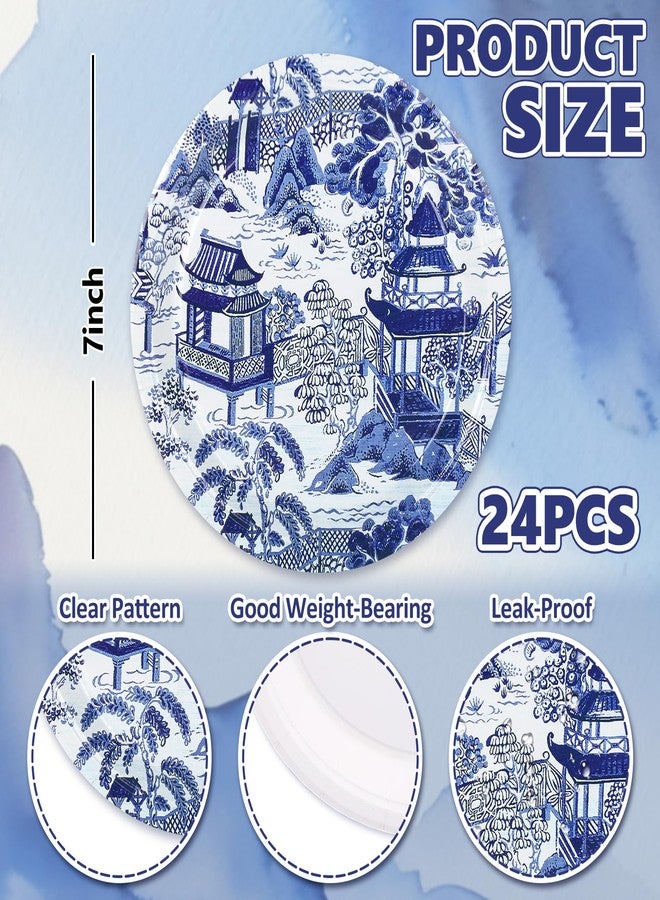 JarThenaAMCS Blue White Tuscan Paper Plates Chinoiserie Disposable Plates Round Dinner Plates 7 Inch for Wedding Birthday Baby Shower Party Supplies Table Decor, 24Pcs - Image 2