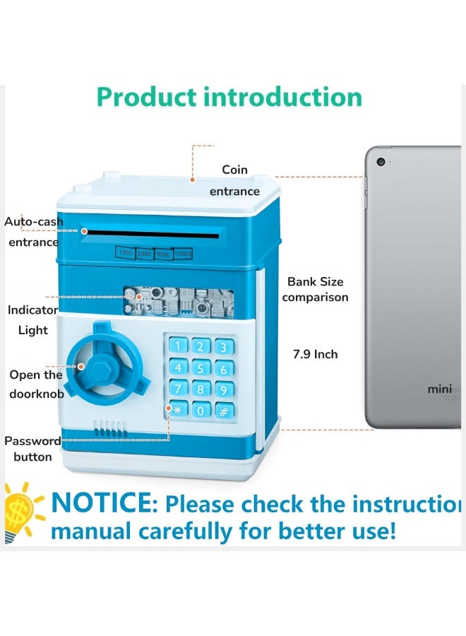 VIO Electronic Safe Bank Box for Kids Piggy Bank Cash Coin Box ATM Bank Electronic Money Saving Box Money Bank for Kids Age 3-12 Kids Safe Bank Electronic ATM Money Bank Password Protected Mini ATM Toy with Bill Feeder and Coin Slot Safe Money Bank Toy for Girls Boys Kids Toys Safe Coin Bank Gifts for 3 4 5 6 7 8 9 10 11 12 Year Old Boys Girls Cash Coin Saving Habit - Image 3