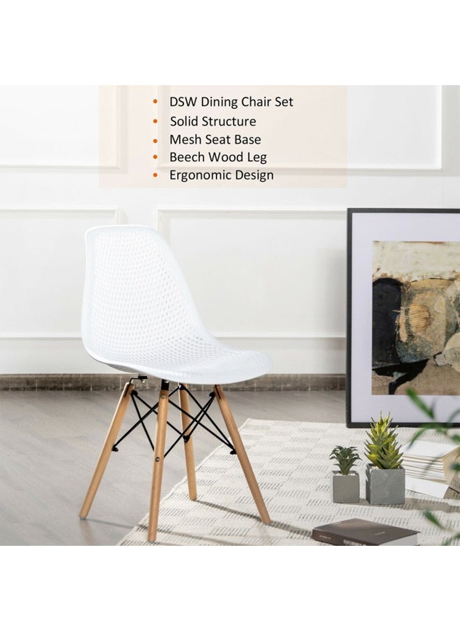 Taimi Pack of 2 Modern Dining Chairs, Outdoor Indoor Shell PP Lounge Side Chairs with Mesh Design, Beech Wood Legs, Tulip Leisure Chairs, DSW Dining Chairs for Kitchen and Dining Room White  - Image 5