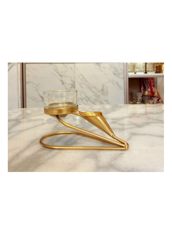 Modern Decorative Glass Candle Holder with Gold Metal Stand - Image 1