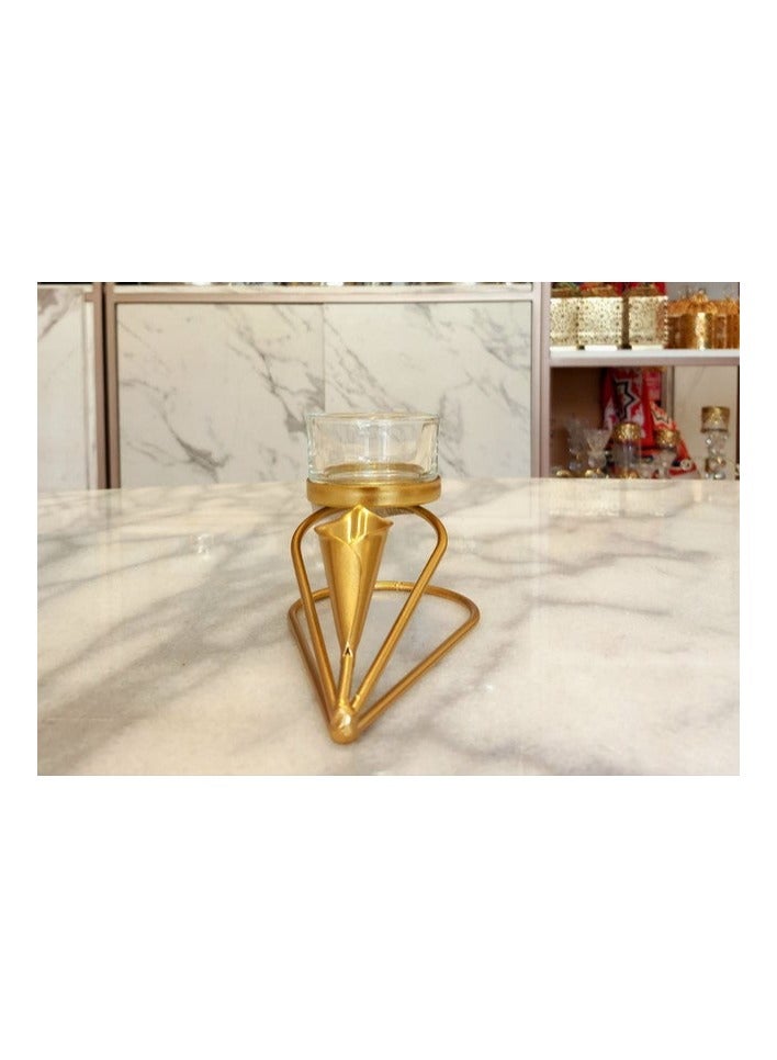 Modern Decorative Glass Candle Holder with Gold Metal Stand - Image 2