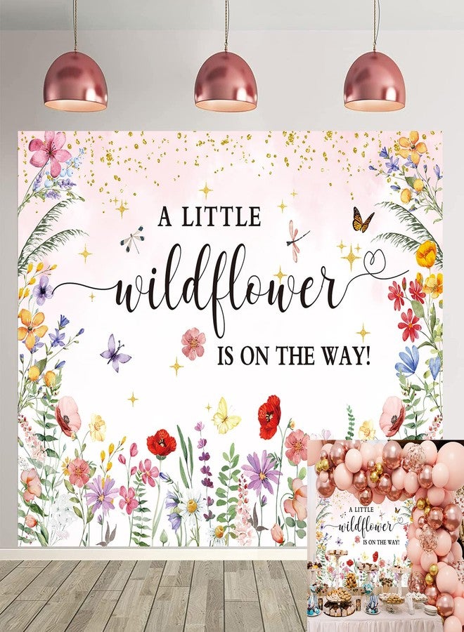 BUTEN Wildflower Baby Shower Decorations Backdrop Watercolor A Little Wildflower is On The Way Photography Background She is a Wildflower Theme Baby Girls' Baby Shower Cake Table Banner (7X5FT(82x59inch)) - Image 1