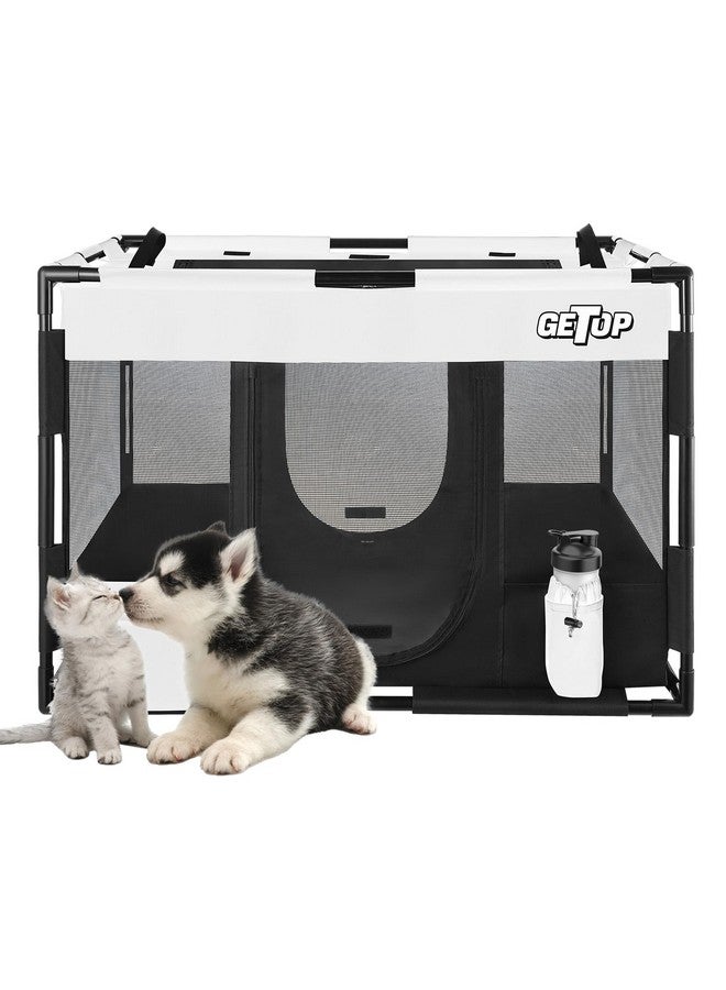 Getop GETOP Pet Playpen, Stable Frame Dog ＆ Cat Kennel with Carry Bag, PVC Frame, PE Mesh Dog Crate, for Indoor and Outdoor Pet Puppy Kitty Small Animals Pen Cage (M-Size, White-Black) - Image 1