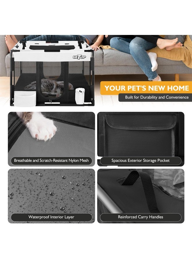 Getop GETOP Pet Playpen, Stable Frame Dog ＆ Cat Kennel with Carry Bag, PVC Frame, PE Mesh Dog Crate, for Indoor and Outdoor Pet Puppy Kitty Small Animals Pen Cage (M-Size, White-Black) - Image 4