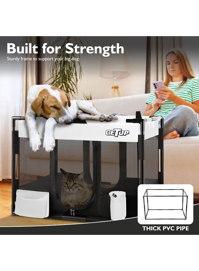 Getop GETOP Pet Playpen, Stable Frame Dog ＆ Cat Kennel with Carry Bag, PVC Frame, PE Mesh Dog Crate, for Indoor and Outdoor Pet Puppy Kitty Small Animals Pen Cage (M-Size, White-Black) - Image 2