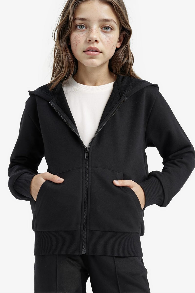 DeFacto Black Girl Girl Basic Zip-Up Hoodie Casual - Image 1