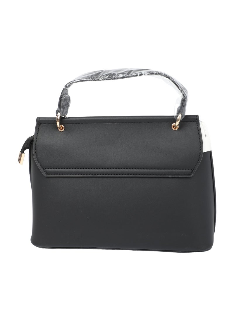 Women's Stylish Handbag with Geometric Texture, Twist-Lock Flap & Heart Charm - Image 3