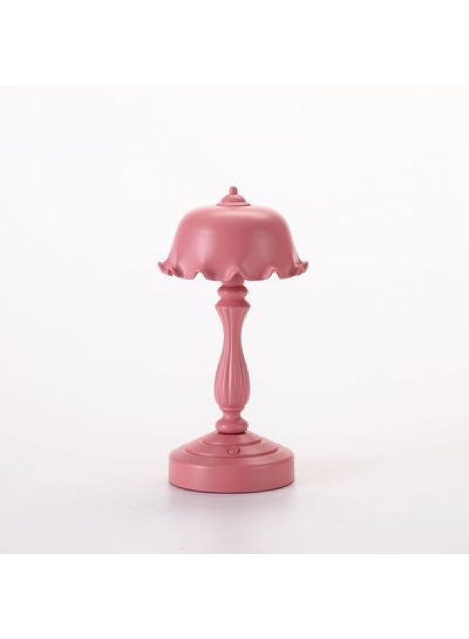 European Mini Nightlight Nostalgic Retro Style Rechargeable Table Lamp Bedroom Bedside LED Eye Protection Lamp Manufacturers-Color:LD04 Lotus Rose Red  - Image 1