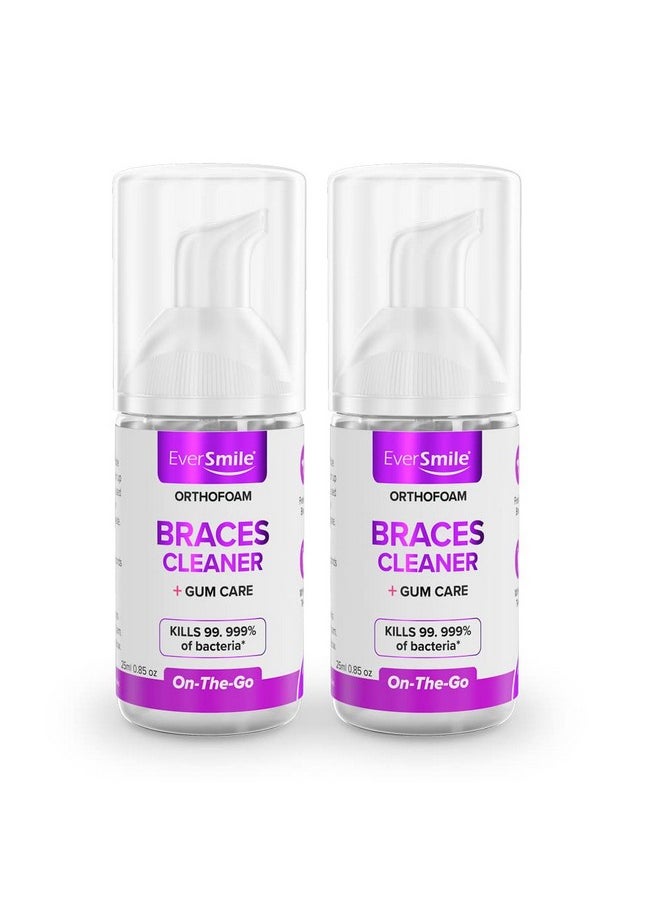 EverSmile EverSmile OrthoFoam Braces Cleaner. Cleans Under Metal, Ceramic, Clear Brackets & Wires. Brush, Rinse with & Use in Trays. Foaming Bubbles Whiten Teeth & Fight Plaque (Packaging May Vary) (25ml - 2pk)  - Image 1