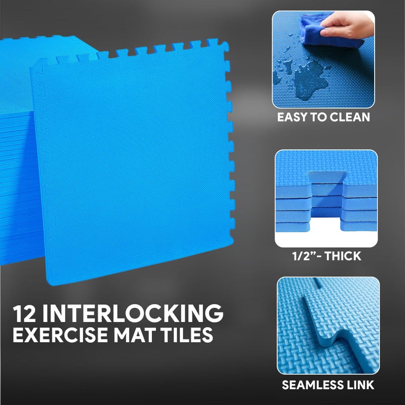 BalanceFrom Puzzle Exercise Mat with EVA Foam Interlocking Tiles for MMA, Exercise, Gymnastics and Home Gym Protective Flooring, 1/2â€ Thick, 48 Square Feet, Blue - Image 4