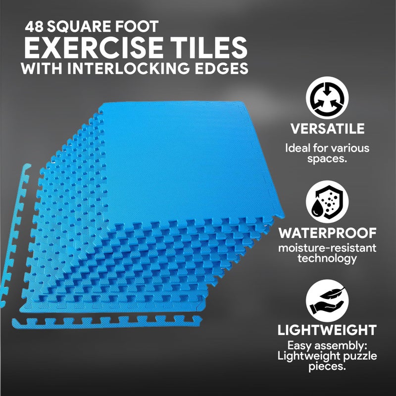 BalanceFrom Puzzle Exercise Mat with EVA Foam Interlocking Tiles for MMA, Exercise, Gymnastics and Home Gym Protective Flooring, 1/2â€ Thick, 48 Square Feet, Blue - Image 2