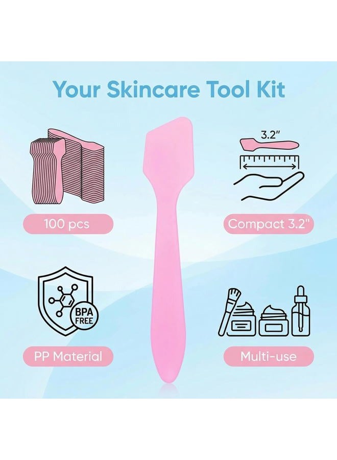 Natuworld 100PCS 8CM Disposable Plastic Cosmetic Face Pack Spoon Spatula Facial Cream Mini Scoop Mud Face Pack Stirrer Muddler Applicator DIY Beauty Tool (Pink) - Image 4