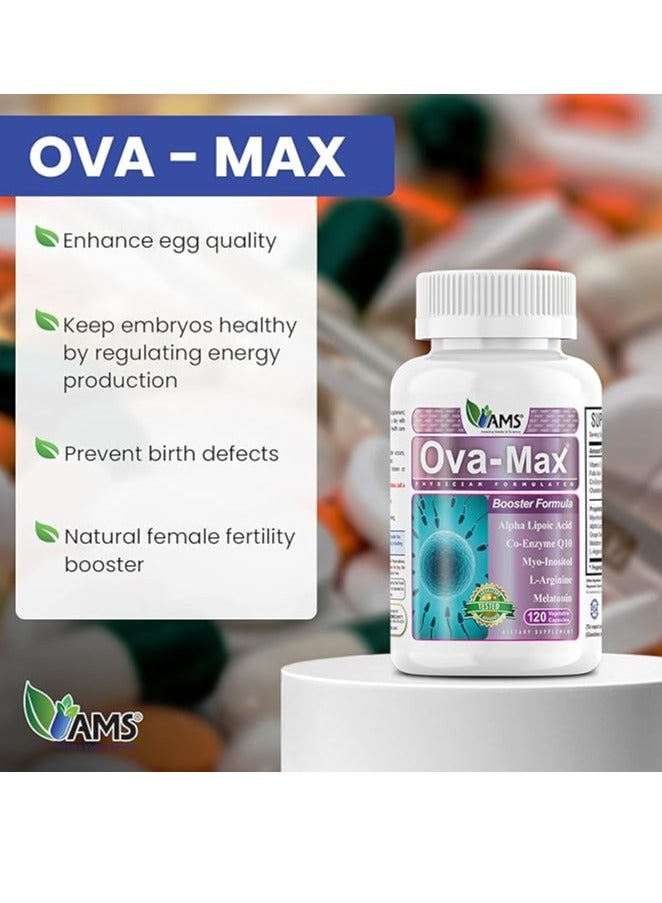 AMS أقراص أوبا-ماكس للفيتامينات قبل الولادة للنساء 120 كبسولة، تركيبة معززة - Image 2