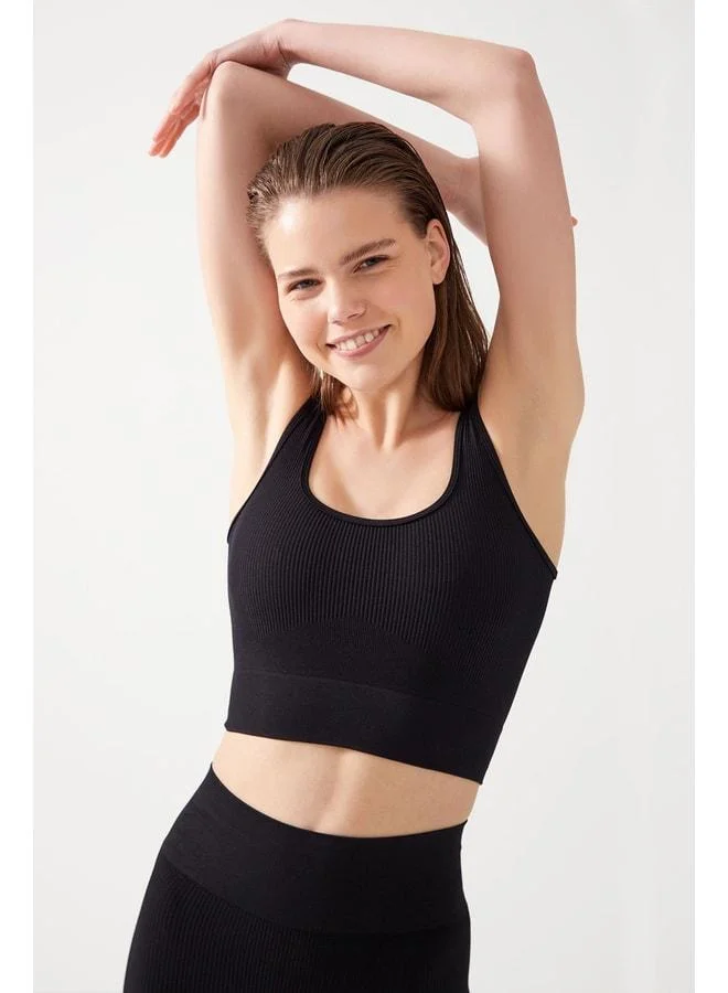 Los Ojos Women's Black Strappy Ribbed Square Neck Crop Top Bustier