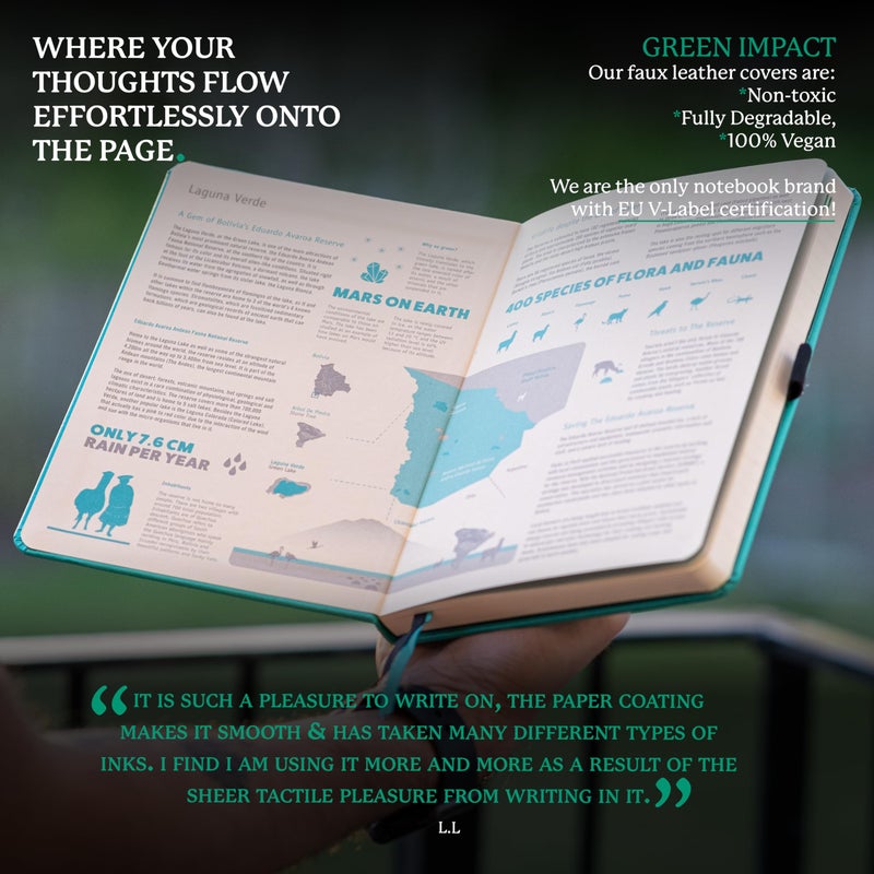 Dingbats* Notebooks Dingbats* Earth Dotted Writing Journal Notebook A5 - Vegan Leather Hardcover - Ideal for Work, Travel - Pocket, Elastic Closure & Bookmark - Image 4