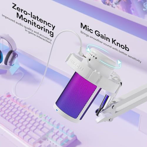MAONO USB Gaming Microphone with Noise Cancellation, Computer PC Condenser Mic with RGB Light, Mute, Gain, Monitoring for Streaming, Podcast, YouTube, Twitch, Discord, PS5/4, GamerWave DGM20S White - Image 4