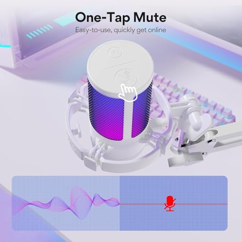 MAONO USB Gaming Microphone with Noise Cancellation, Computer PC Condenser Mic with RGB Light, Mute, Gain, Monitoring for Streaming, Podcast, YouTube, Twitch, Discord, PS5/4, GamerWave DGM20S White - Image 5