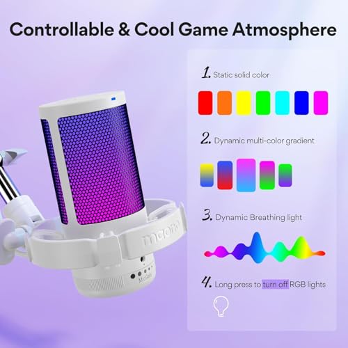 MAONO USB Gaming Microphone with Noise Cancellation, Computer PC Condenser Mic with RGB Light, Mute, Gain, Monitoring for Streaming, Podcast, YouTube, Twitch, Discord, PS5/4, GamerWave DGM20S White - Image 3