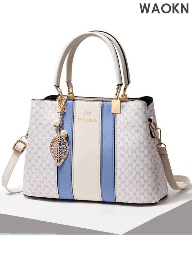 دبليو أيه أو كي أن حقيبة يد نسائية أنيقة بمقبض علوي وقلادة رائعة، حقيبة كتف كبيرة الحجم بحزام قابل للتعديل وإبزيم مغناطيسي، حقيبة كروس أنيقة وعصرية للسيدات، مثالية للمواعدة والتسوق والاستخدام اليومي، لون أزرق. - Image 1