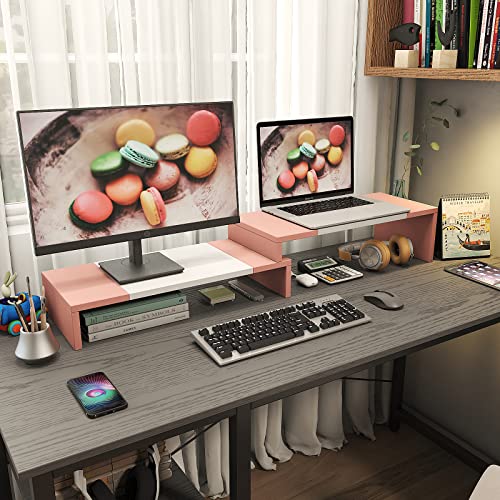 WESTREE Dual Monitor Stand - Monitor Stand Riser - 2 Shelf Computer Monitor Stand with Adjustable Length and Angle, Monitor Stands for 2 Monitors, Desktop Organizer Stand for PC, Computer, Laptop - Image 2