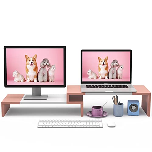 WESTREE Dual Monitor Stand - Monitor Stand Riser - 2 Shelf Computer Monitor Stand with Adjustable Length and Angle, Monitor Stands for 2 Monitors, Desktop Organizer Stand for PC, Computer, Laptop - Image 1