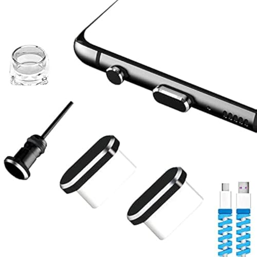 VIWIEU USB C Dust Plugs Charging Port Cover Caps with Cable Protectors 2 PCS Compatible with iPhone 16 15 Pro Max Samsung Galaxy S25/S24/S23/S22/S21/S20+ Ultra/Z Flip 6/Z Fold 6 Pixel OnePlus (Black) - Image 1