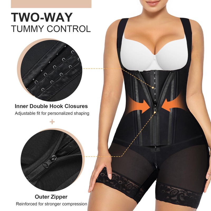 SHAPERX Fajas Colombianas Shapewear for Women Tummy Control Body Shaper Postpartum Butt Lifter with Zipper and Hooks,SZ7307-Black-XL - Image 3