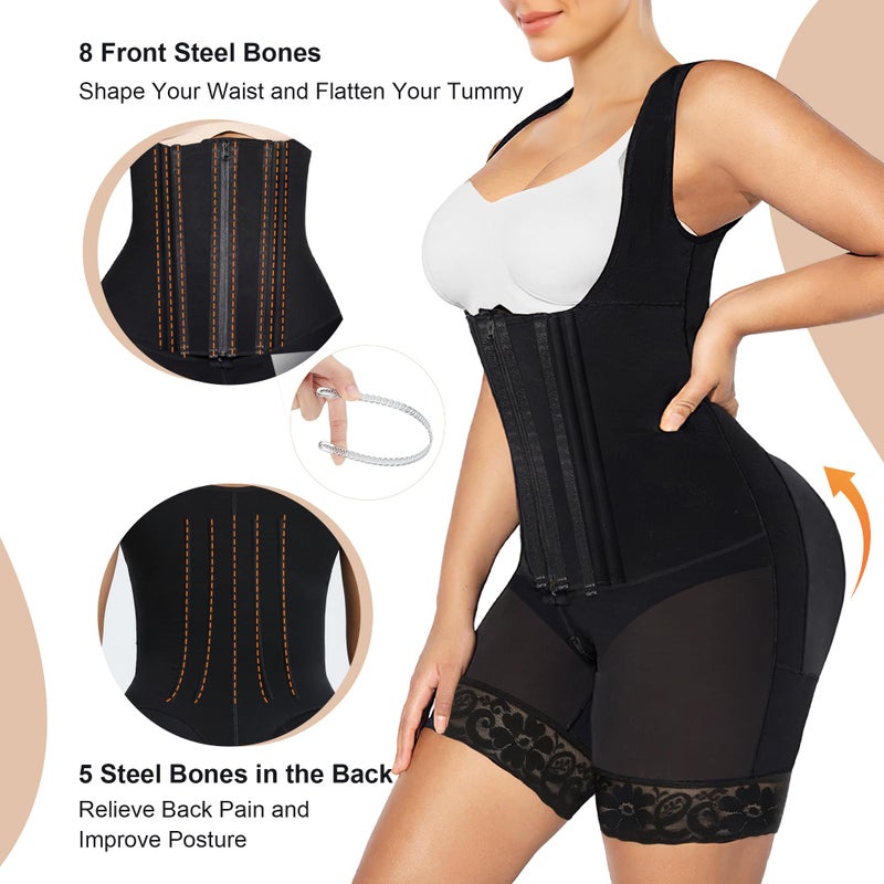 SHAPERX Fajas Colombianas Shapewear for Women Tummy Control Body Shaper Postpartum Butt Lifter with Zipper and Hooks,SZ7307-Black-XL - Image 4