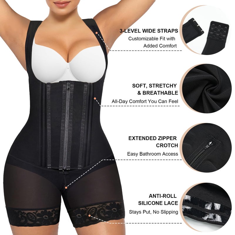 SHAPERX Fajas Colombianas Shapewear for Women Tummy Control Body Shaper Postpartum Butt Lifter with Zipper and Hooks,SZ7307-Black-XL - Image 5