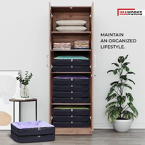 IMAWORKS Fabric Saree Bags Covers For Storage Set Of-6 Big Size With Zip Closure For Packing Pouches Clothes Bags And Wardrobe Organizer With Transparent Window-Black(6),33 Cm,7.6 Cm - Image 5