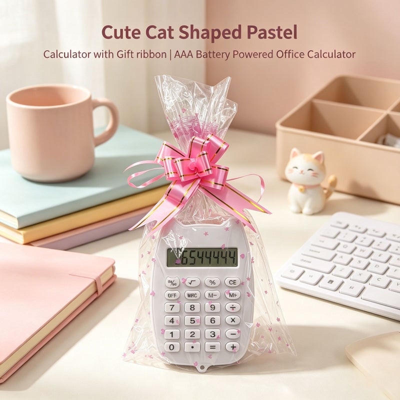 Purple Cat Ears Calculator Gift Set With Heart Shaped Bag And Bow Back To School Supplies Standard Function Portable Stationery - Image 2