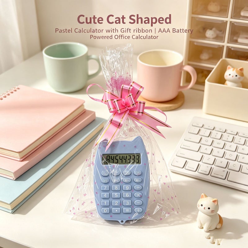 Purple Cat Ears Calculator Gift Set With Heart Shaped Bag And Bow Back To School Supplies Standard Function Portable Stationery - Image 4