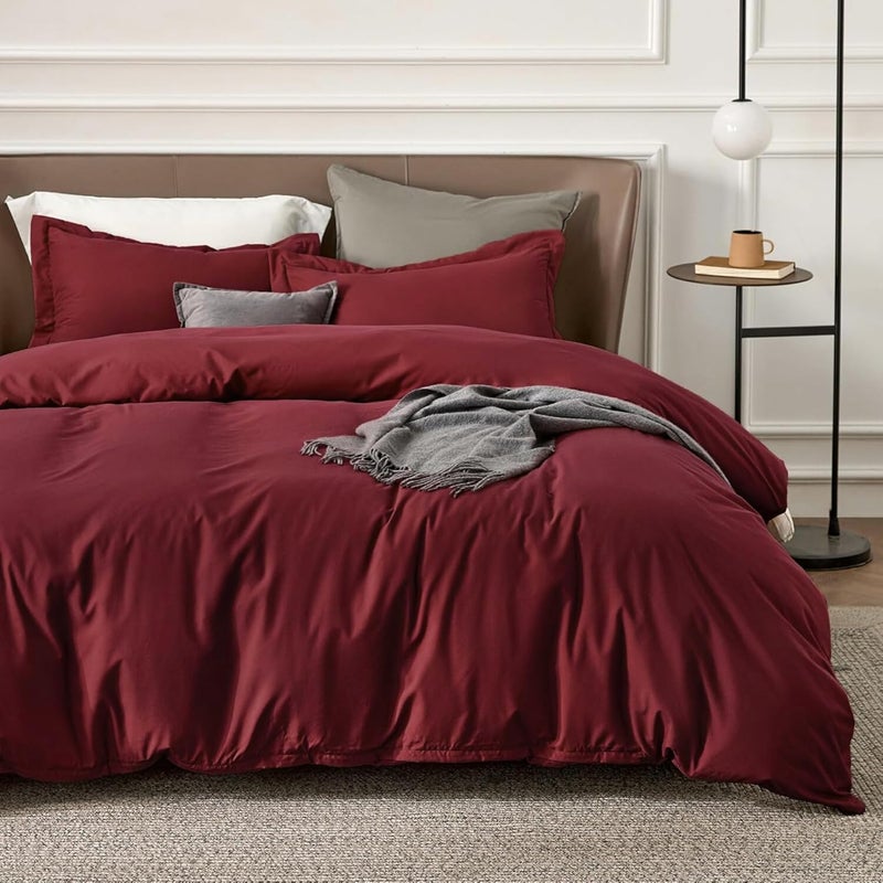 OSBED طقم غطاء لحاف فاخرة 3 قطع بلون بورغندي - 100% قطن، 300 خيط - Image 1